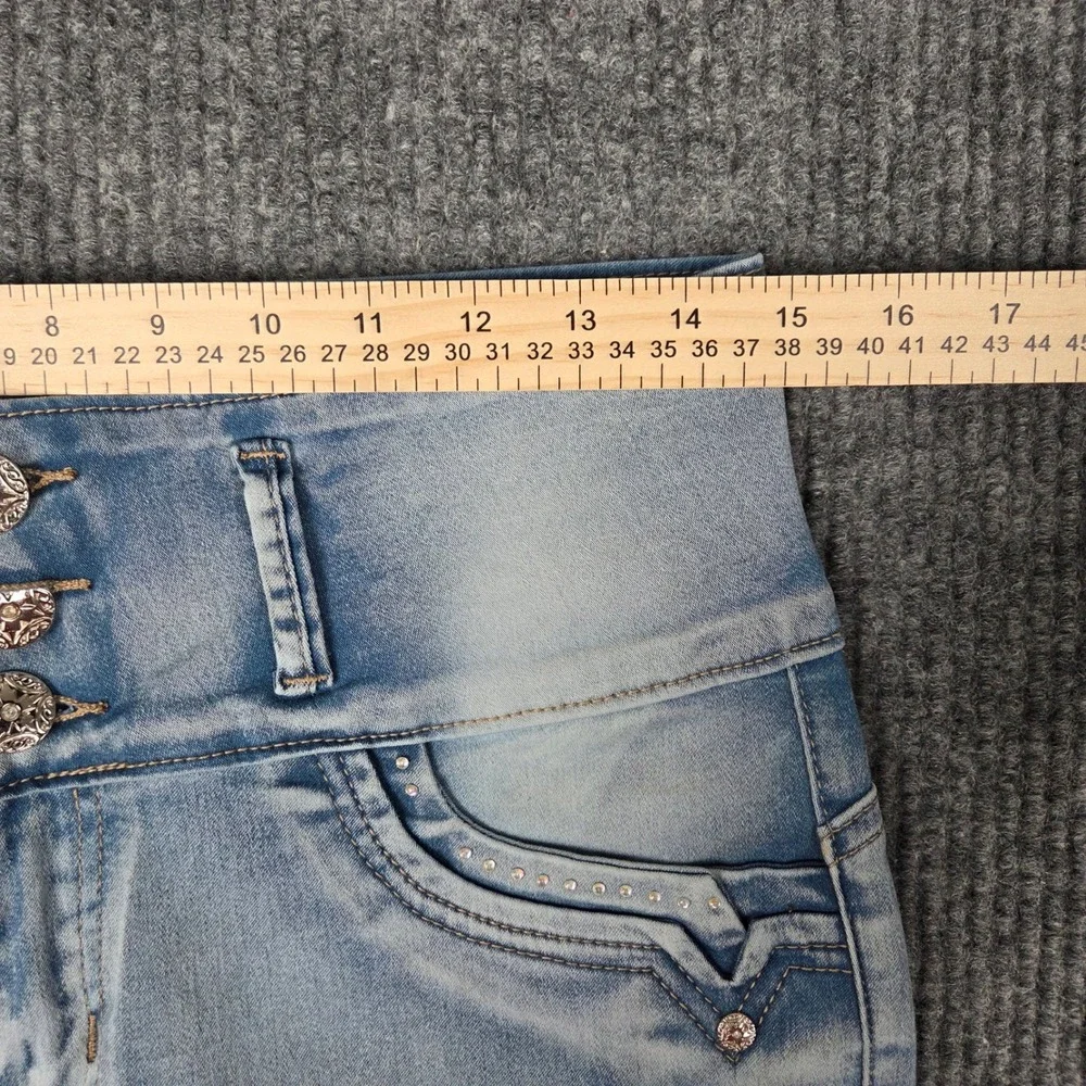 Tush Push Womens High Rise Skinny Jeans Light Wash Embellished Size 13 261016